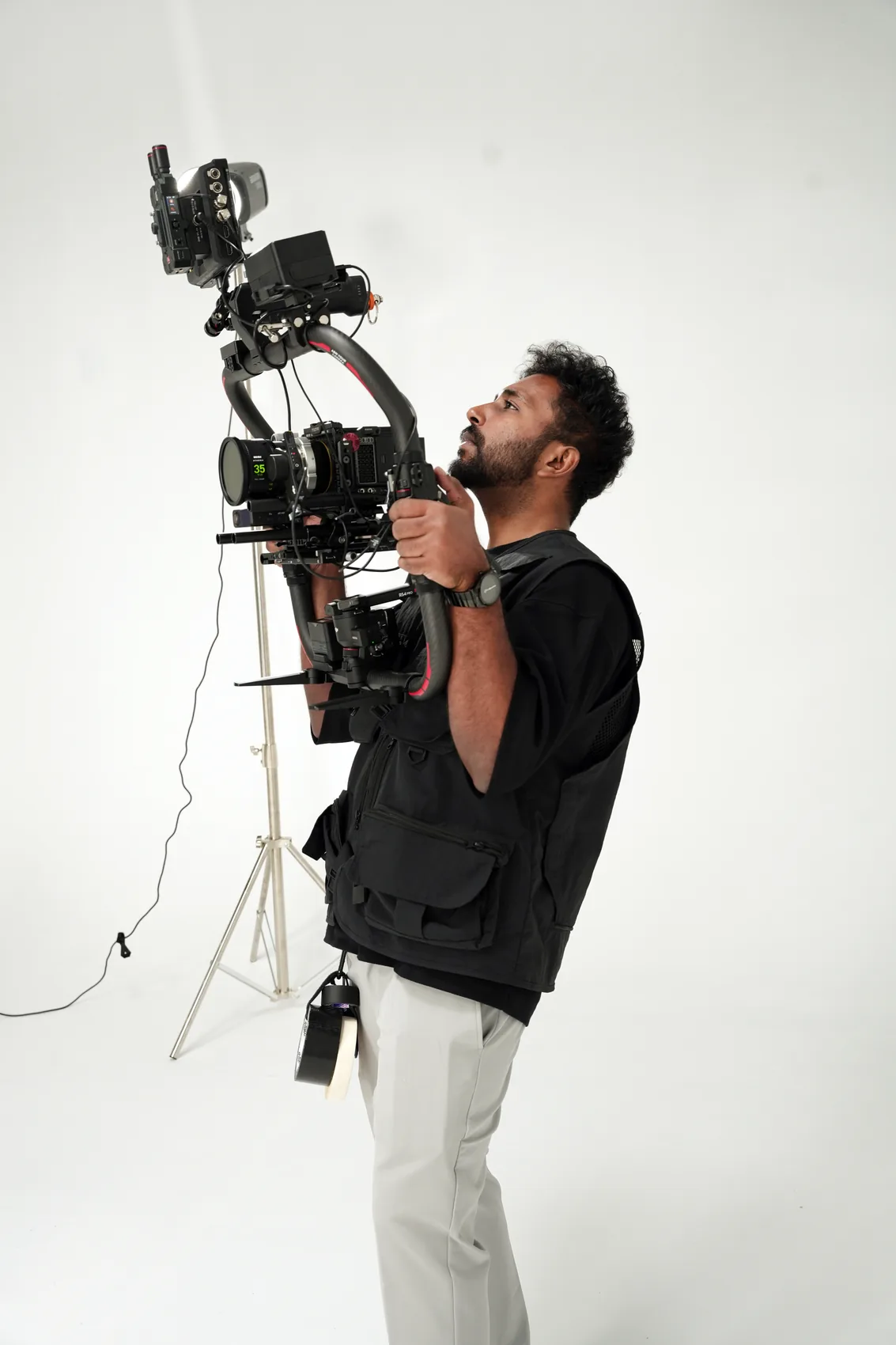 Vyshak Harindran operating a gimbal rig